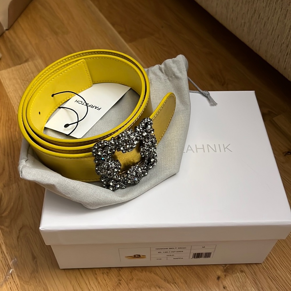 NWT MANOLO BLAHNIK gold Hangisi 35mm belt